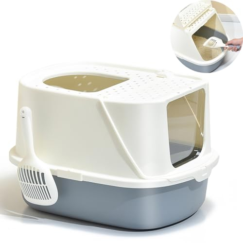 BPS Caja Arena Aseo para Gato Arenero Cubierto Sanitaria con Pala Bandeja Arena para Mascotas Gatos 3 Colores Tamaño XXL BPS-5565 (Gris) BPS-5565GR