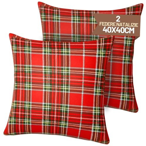 SONIT - Copri Cuscini Natalizi per Divano 40x40 - Set 2 Federe Natalizie per Cuscino Natale Made in Italy - Tartan