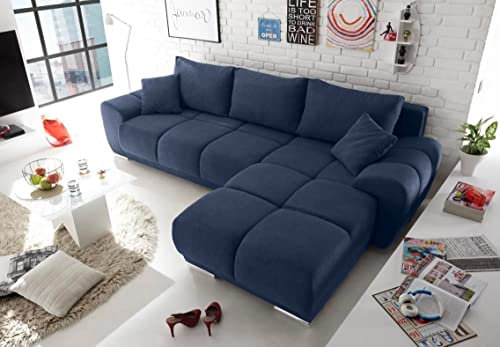 ChillMe Corner Sofa Bed 'DALLAS' - with storage and FREE assembly (Left, Navy)