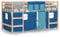 vidaXL Lit Mezzanine Enfants et Rideaux, Lit Surélevé pour Enfants avec Échelle, Meuble de Rangement Chambre, Moderne, Bleu 90x190 cm Bois Pin Massif