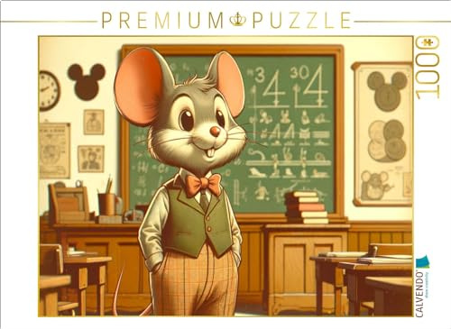 Puzzle · Cartoon-Maus, die als Lehrer in Einer Schule Verkleidet ist | Lehrermaus begrüßt das Schuljahr · 1000 Teile · Lege-Größe 64 × 48 cm · CALVENDO Puzzle