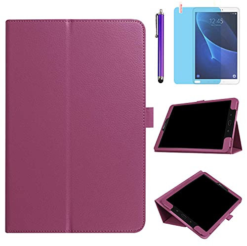Custodia per Samsung Galaxy Tab E 9,6 2015 (SM-T560 T561 T565 SM-T567V), in pelle sottile, pieghevole, con supporto, custodia protettiva completa, con pennino capacitivo, pellicola protettiva (viola)