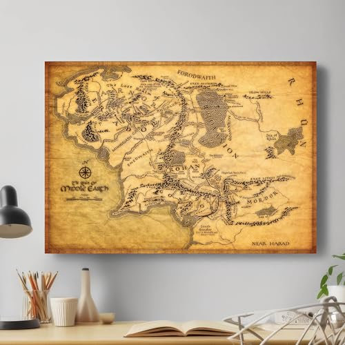 YES ART Lord of the Rings Map of Middle Earth Movie Stretched Canvas Print Best Gift For Lord of the Rings Movie Fans Modern Home Office Hotel Decoration (XS: 30cm x 20cm)