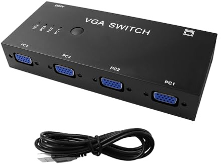 Ieron Boîtier de Commutation VGA 4 PC vers 1 Moniteur, VGA 4 en 1 Sortie, Commutation Audio vidéo VGA, avec Bouton Manuel Full HD 1080P pour Ordinateur, TV, projecteur