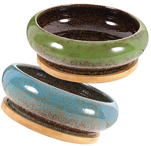 KITANDOVE 2juegos Maceta De Cerámica Retro con Drenaje y Platillo De Macetas para Suculentas y Cactus Decoración Interior y Exterior Diseño Minimalista y Elegante