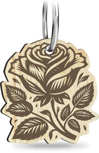 Rose Schlüsselanhänger handgemacht aus Holz, Glücksbringer, Rose Blume, Geschenk für Freundin, Muttertagsgeschenk, Für Rosenliebhaber, Dornige Rose