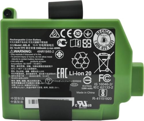 ASKC ABL-B Replacement Batterie pour iRobot Roomba S9 9150 S9+ S9550 9550 + S9 Plus S955020 S955880 Robot Vacuum Series 4INR19/65-2 14.4V 3300mAh 48Wh