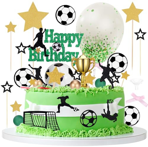 Hejo Decorazioni Torta Compleanno Calcio Bambino,31 Pezzi Torta Finta Compleanno Calcio Accessori,Gadget Calcio Decorazioni per Torte,Cake Topper Calcio per Festa Tema Calcio(Nero)