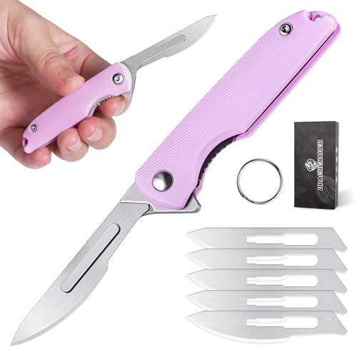 DRACHENADER Klappmesser Skalpell Klein Taschenmesser mit 5 Austauschbaren Klingen Figur 24, sicher Liner Lock，Schlüsselanhänger Messer, Mini Brieföffner Einhandmesser für Frauen, Lila