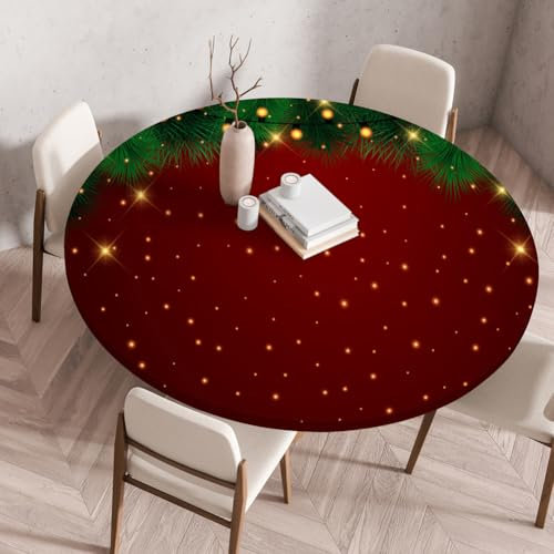 Morbuy Runde Tischdecke Abwaschbar Weihnachts-Vibes Elastisch Lotuseffekt (Für Tisch 100-110 cm, Glitzer)