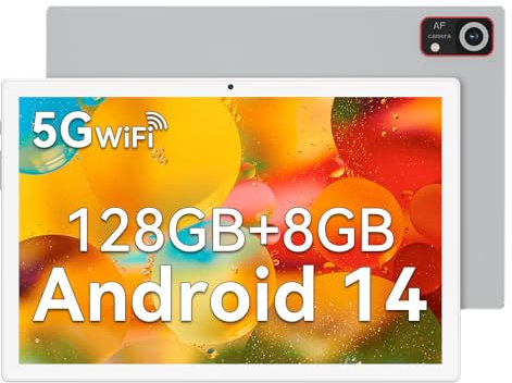 2024 Latest Tablet Android 14 Tablets 10 Inch, 128GB ROM+8GB RAM (4+4 Virtual)+512GB Expand, Octa-Core Processor, 10 Inch Tablet with 5G WiFi, 7000mAh Battery Tablet PC, Dual Camera, BT5.0 — Silver