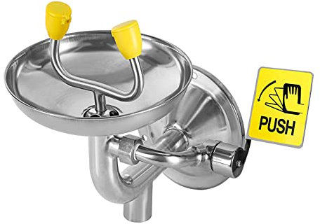 Augendusche für den Notfall zur Reinigung, wandmontierte Augendusche mit Doppelsppelsprühdüsen und Handdruckschalter – Wasserdurchflussrate 12 l/min für Chemieanlagen/Fabriken/Schulen/Labore