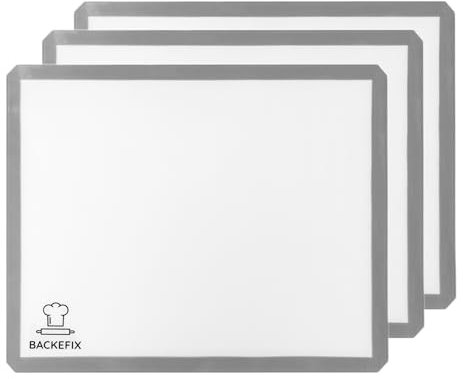 3x Backefix Silikon Backmatte 40x30 cm | 3er Set wiederverwendbare Silikonbackmatte Schadstoff frei | einfach, umweltbewusst und gesund backen mit Dauerbackmatte | spülmaschinenfest, zuschneidbar