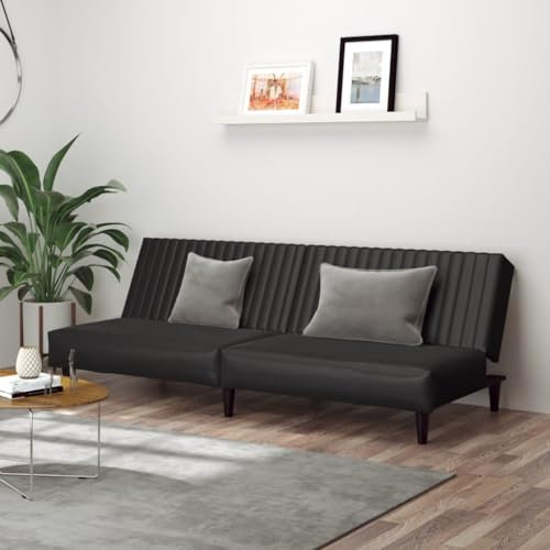 Homgoday Schlafsofa 2-Sitzer Schwarz Kunstleder Klappsofa Loungesofa Bettcouch Bettsofa Sofa Couch Sitzsofa Sitzmöbel Gästesofa für Wohnzimmer Büro