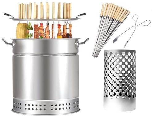 Tragbarer rauchfreier Barbecue-Holzkohle-Fassgrill mit 20 Spießen und Grillrost, Holzkohle-Kebab-Grill mit Edelstahlumrandung, für Camping und Grillen