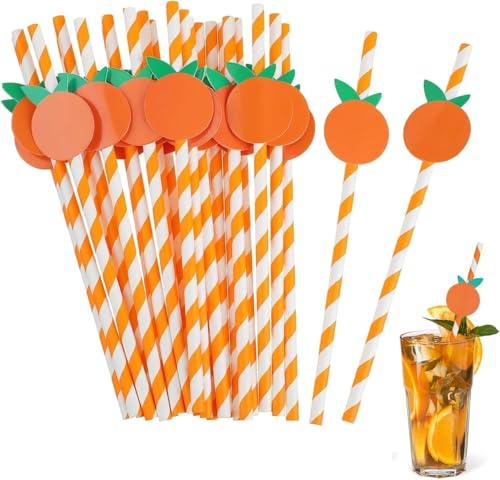 GIUSOBG 50 Stück Paper Straws 20 cm Funny Orange Aperol Paper Straws Orange | Cute Drinking Strohhalme Papier for Summer Fruit Party Drink Decoration Birthday Wedding Bar