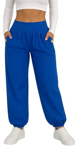 Mississhop 297 Damen leichte einfarbige Hose Sommerhose Haremshose Ballonhose Pluderhose Pumphose Aladinhose Sommer Uni Baggy Pants Royalblau