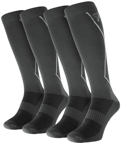 Black Snake 2 Paar Kompressions-Laufsocken für Damen & Herren - gepolstert, atmungsaktiv, mit Achillessehnen-Schutz und Kompression an Wade & Spann - Grau - 35/38