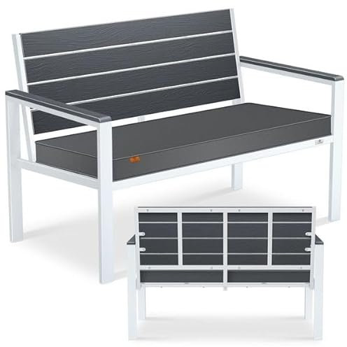 KESSER® Gartenbank mit Kissen – Sitzbank Wetterfest 2-Sitzer Parkbank in Holzoptik Balkonbank für Garten Terrasse Balkon bis 300 kg belastbar UV-beständig inkl. abnehmbarem & waschbarem Polsterbezug