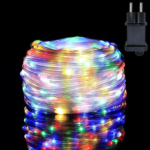 Hopelit Lichterkette Außen 10m 100LEDs Bunt, 8 Modi Lichterkette Innen mit Stecker Timer Speicherfunktion, IP67 Wasserdicht LED Lichtschlauch Outdoor für Garten Balkon Weihnachtsbaum