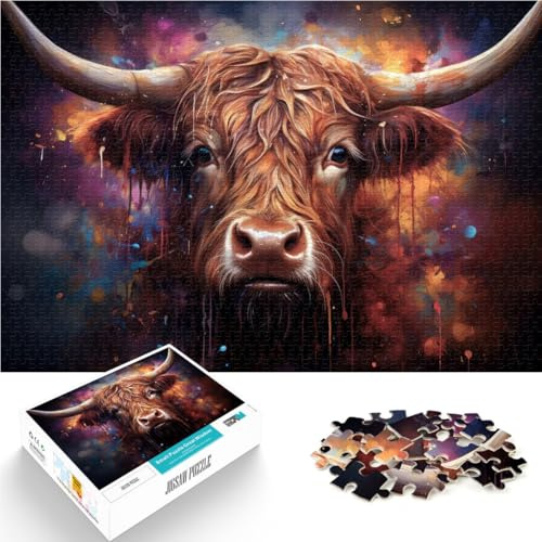 Puzzle 2000 Teile für Erwachsene Hochlandrind-Kunstwerk Aus Karton Geeignet für Personen ab 14 Jahren Familienspiele Angebot als Geschenk für die ganze Familie。Größe：70x100cm/27.5x39.3Zoll