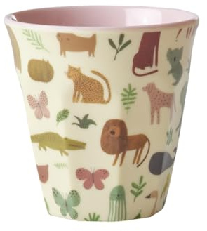 ReWu Rice Melamin Becher Klein - Dschungel Tiere Rosa - Kinderbecher Campingbecher Campinggeschirr Trinkbecher Melamingeschirr Bruchsicher BPA-frei 160ml