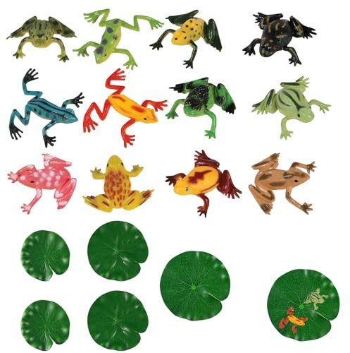 LDBKLGHJ Frösche Figuren Set 12 Stück – Realistisch Handbemalt PVC Tiermodelle, Grün, Garten- & Terrassendeko, Miniatur Figuren für Innen- & Außenbereiche, Kreative Gestaltung und Sammler