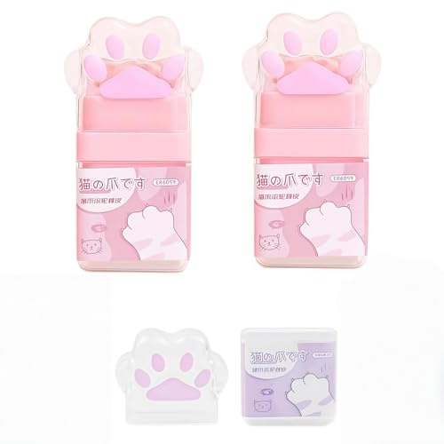 2 x Katzenpfoten-Radiergummi, mehrfarbige Radiergummis für Kinder, bunter Radiergummi, niedlicher Katzen-Gummi mit Rasierroller-Etui für Schule, Büro, Schreibwaren, Radiergummis