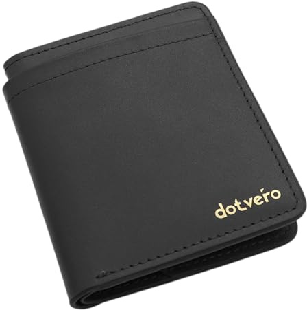 DOTVERO Venice - Premium Minimalist Wallet for Men - Real Leather - RFID Blocking Wallet can fit 8 Cards and Note Section - Handmade Slim Mens Wallet in Wooden Gift Box (Noir Black)