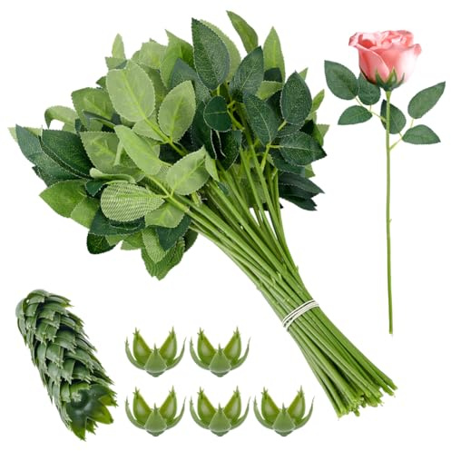 PH PandaHall 50pz Foglie di Rose Artificiali Steli di Fiori di Plastica 33cm Steli Floreali Verde per Bouquet da Sposa Fai Da Te Decorazioni per Feste di Nozze Natale Casa