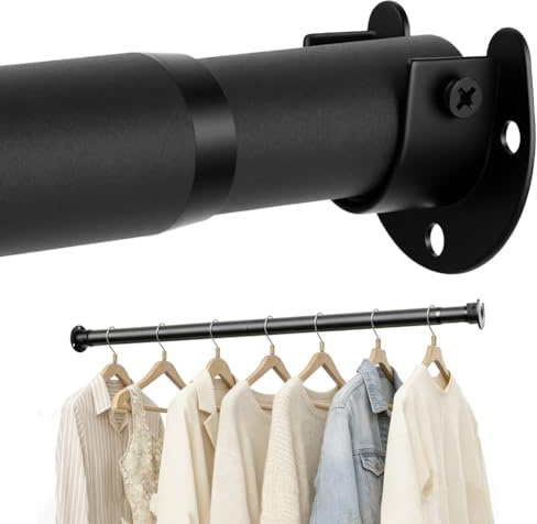 NUTKIT Kleiderstange Ausziehbar, 32mm Garderobenstange,43–177cm Verstellbar | Teleskopstange Kleiderstangen, Teleskop Kleiderstange Wandmontage für Garderoben Schrank und Kleiderschrank (Schwarz)