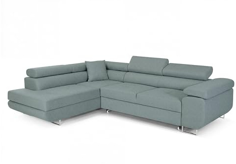 COMFORTINO FURNITURE Ecksofa mit Schlaffunktion PASTI L-Form, Sofa Couch mit Bettkasten, 3-Sitzer Eckcouch, Schlafsofa für Wohnzimmer, Big Sofa Couch mit Schlaffunktion (Mint, Ottomane Links)
