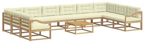 vidaXL Outdoor-Sofagarnitur mit Kissen 11 pcs Weiß und Creme, Akazienholz Garten-Sofa-Set, Moderne Outdoor-Sitzgruppe, Bequeme Bänke für Terrasse, Garten, Poolmöbel