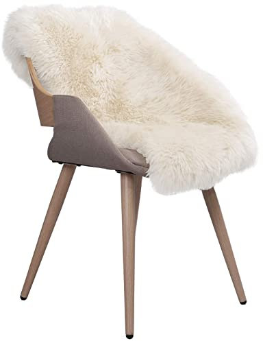 WOLTU Öko Lammfell Schaffell Teppich, Echtes Naturfell Weich Flauschig, Wollteppich für Wohnzimmer Schlafzimmer Kinderzimmer als Bett-Vorleger oder Matte für Stuhl Sofa, Weiß, (90-100) x 60cm