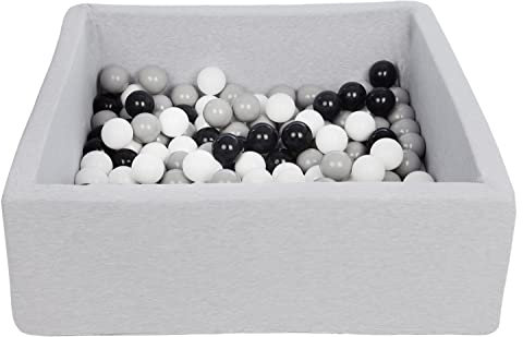 Velinda Piscine a balles pour Enfant, Dimensions: 90x90 cm, Aire de Jeu + 150 balles (Couleurs des balles: Noir,Blanc,Gris)