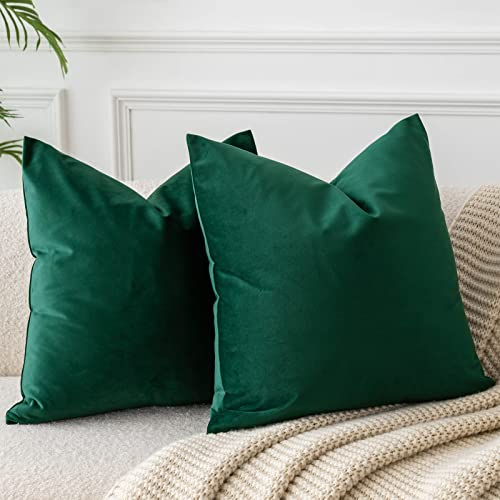 JUSPURBET Dunkelgrün Samt-Kissenbezüge 40cmx40cm 2er-Set für Wohnzimmer Couch Sofa Schlafzimmer Dekorative Quadratische Feste Weiche Kissenhüllen mit unsichtbarem Reißverschluss