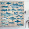 ABAKUHAUS Fisch Duschvorhang, Vintage Meeresfrüchte Strand, Stoffliches Gewebe Badezimmerdekorationsset mit Haken, 175 x 180 cm, Beige Mehrfarbig
