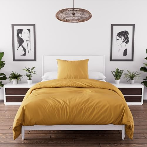 Intemporel Parure Housse de Couette en Microfibre lavée 140x200 cm Boheme Moutarde, par Soleil d'Ocre