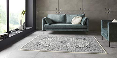 Nouristan Mirkan Orient Teppich – Wohnzimmerteppich Orientalisch Kurzflor Vintage Orientalischer Teppich für Esszimmer, Wohnzimmer, Schlafzimmer – Creme, 80x150cm