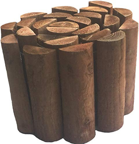 GUARD-EN-FORCE Log Border Edging Roll (Brown) 1.8 Metres x 22cm - Flower Beds, Lawns, Paths, Patio, Wooden Picket Fence Roll (1)