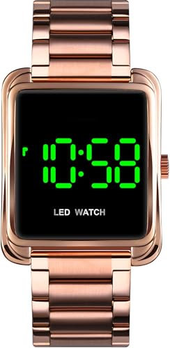 findtime LED Digital Herrenuhren Kalender Edelstahl Minimalistische Armbanduhren für Herren Rosegold