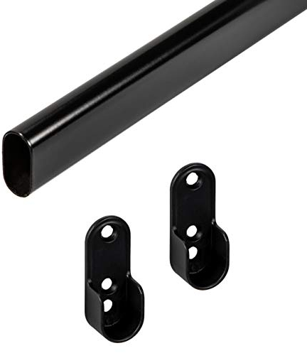Gedotec Garderobenstange | OVAL | Schrankstange 1500 mm | 1 Stück Kleiderschrank-Stange mit 2 Stück Stangen-Befestigungen | Möbelrohr 30 x 15 mm | Schrank-Kleiderstange schwarz | Metall Schrankrohr