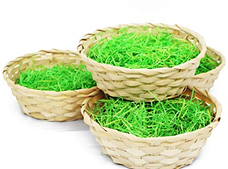 KAMACA 4 er Set Klassische Bastkörbe Körbe aus Bast Osterkorb Osterkörbchen Bastkorb rund mit grünem Gras Ostergras Ostern (4er Set Natur mit Deko Gras)