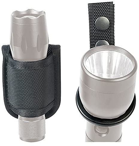 TAFTACFR Compact Flashlight Holder (Open Top) + Flashlight Ring Strap Holder für Mag Lite und andere D/C-Zellen-Taschenlampen (Nylon-Außen-Schnappverschluss)
