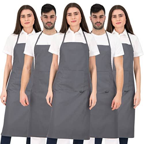 PALLTEX BORAGO Kochschürze Männer Kochschürze Damen Schürze Damen Schürze Herren für Kochen Basteln Malen Backen EN ISO 13688 (Grau - 5 Stücke)