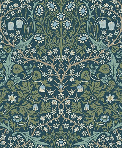 NextWall Victorian Garden Floral Peel and Stick Wallpaper (Prussian Blue & Moss Green)