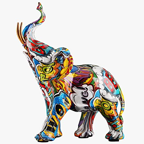 Modern Elephant Decor - Creative Colorful Art Graffiti Resina Elefante Statua Decorazione della casa per soggiorno, Camera da letto per ufficio Riempimento Spazio Decor