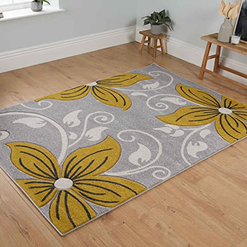 Rugs 4 Sale Vogue Grey 1.4cm Thick Pile Modern Area Rug Living Room, Bedroom, Office And Home Decor l Ideal For Kids Room, Dining Hall, Indoor/Outdoor Carpet Mat (Grey/Yellow-200x290cm)