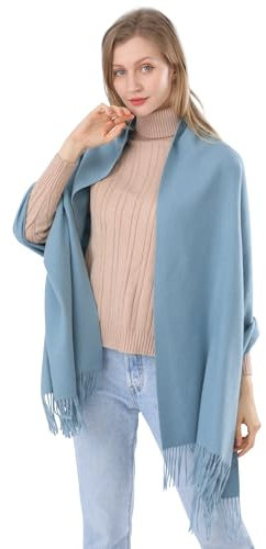 ACNCN Damen-Schal, Kaschmir, Pashmina, 300 g, extra groß, Kaschmir, dicke Schals für den Winter, blau / grau