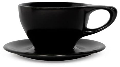 notNeutral Lino Porcelain Coffee Cup & Saucer, Coffee Mug (Black, Large Latte, 2)